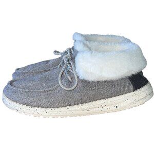 Hey Dude Britt Cozy Slip-On Shoes Charcoal Gray w/ Faux Fur Lining Womens Size 8